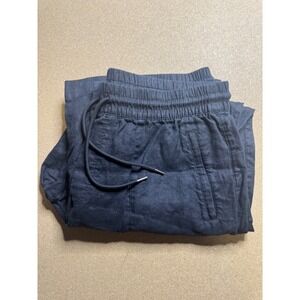 Athleta Linen Blend wide‎ lrg Pants Drawstring Casual Travel Comfy Trousers